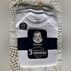 Gerber White Long Sleeve Onesies 3-Pack. Size 3-6 months or 12-16 pounds. NWT